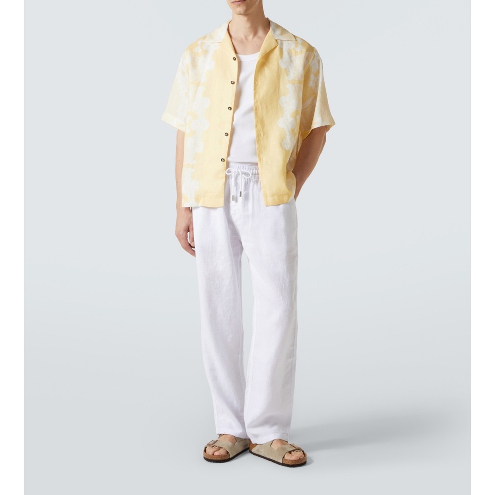 Vilebrequin Men's XXL White Linen Drawstring Pants Resort Beach Casual